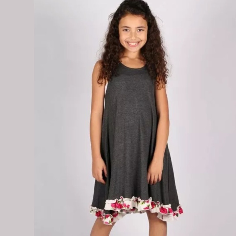 Lori & Jane Girl Dress Charcoal Floral-Hem Tank
